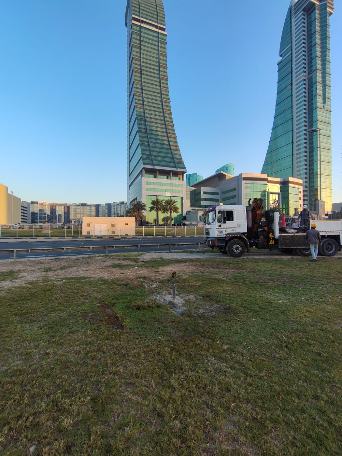 QEL near-shore site investigation beside Bahrain Financial Harbour towers